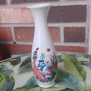 Elegant White Ceramic Vase with Colorful Bird Design